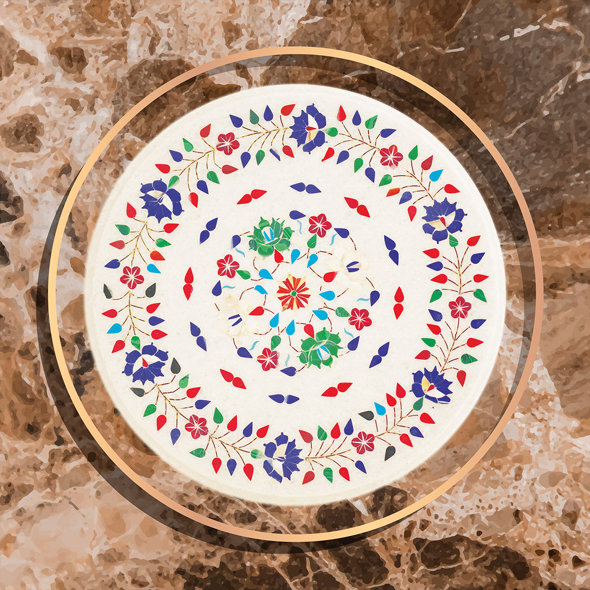 Luxury artisan-made marble table top with inlay stones