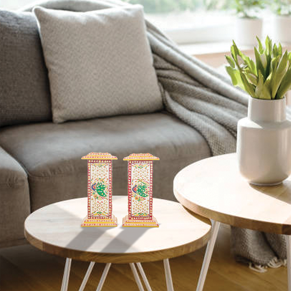 Luxury Marble Lamp Set with Traditional Hand Painting