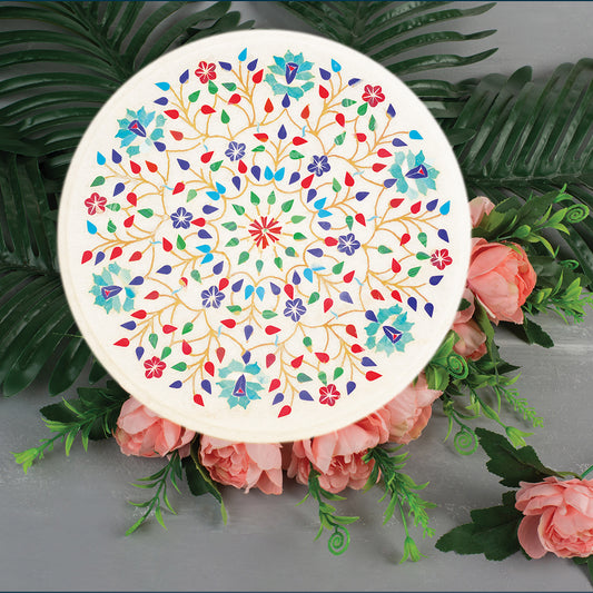 White marble tabletop handcrafted with premium stones