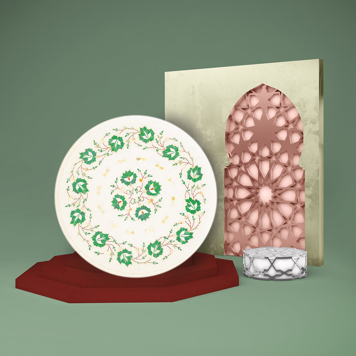 Artistic marble table top made using pietra dura techniques