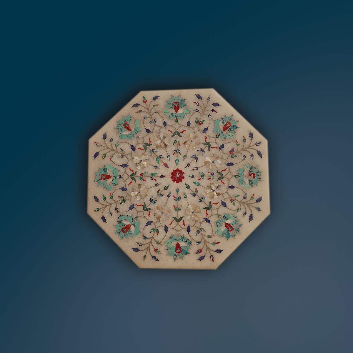 Marble table top with elegant handcrafted inlay work