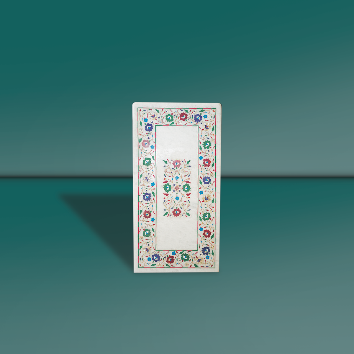 Handcrafted Marble Inlay Dining Table Top – 16 x 31 Inch