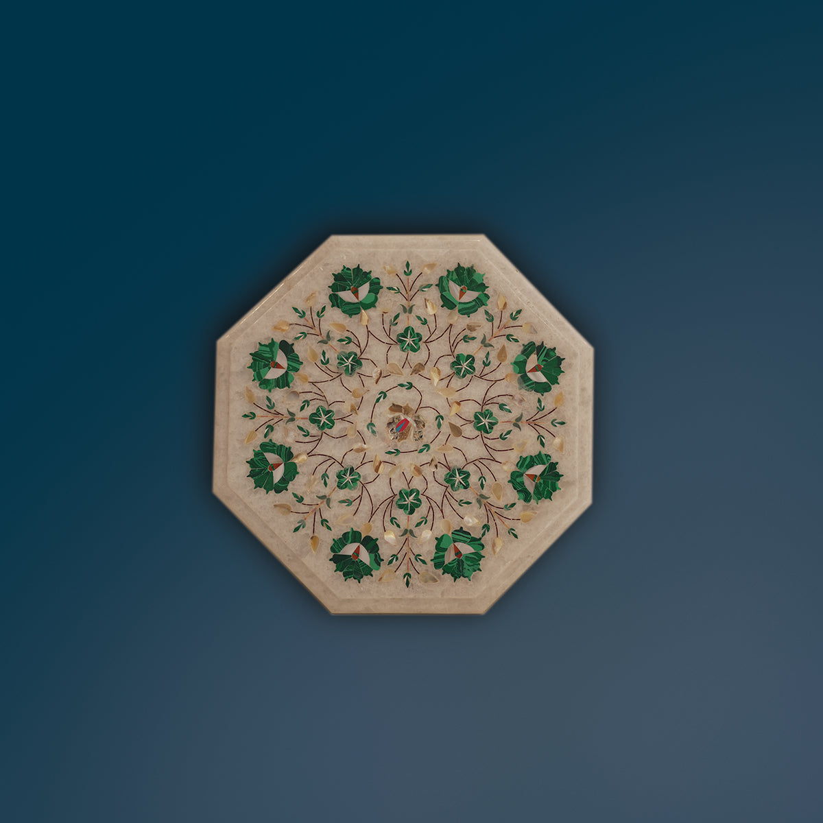 Royal-style marble tabletop with gemstone inlay detailing