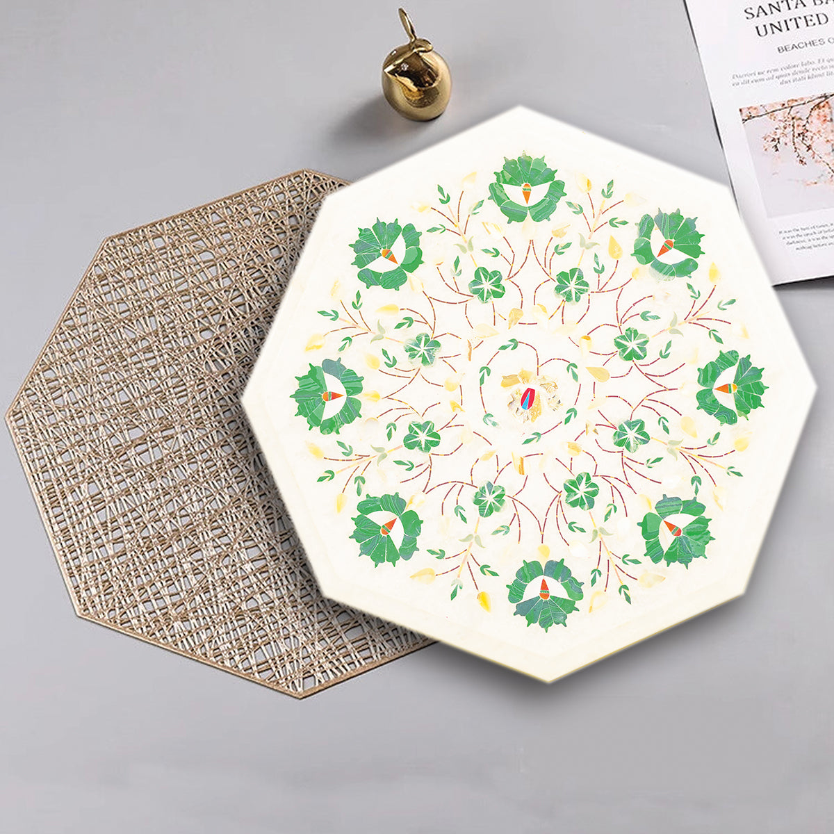 Royal-style marble tabletop with gemstone inlay detailing