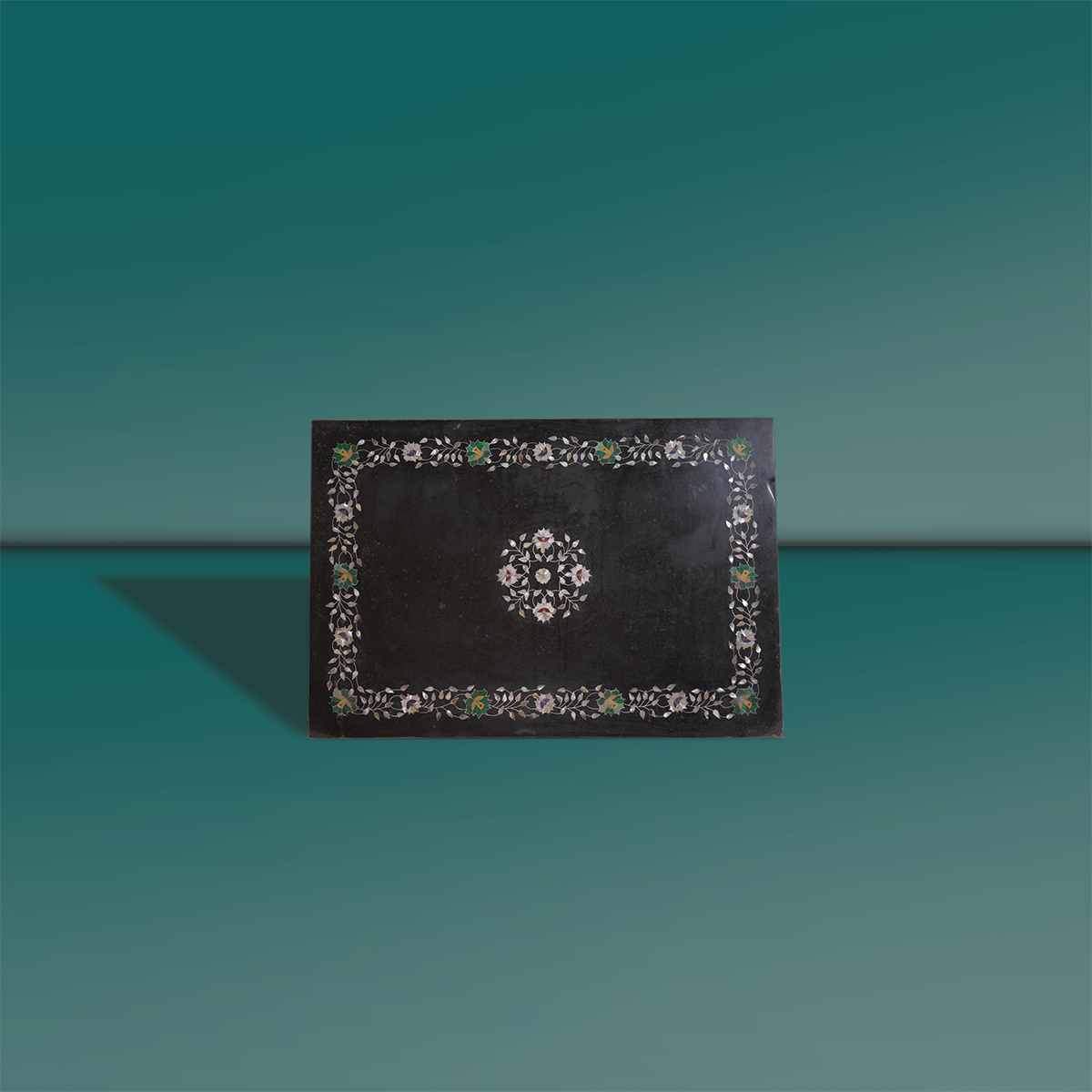 Luxury Black Marble Table Top with Pietra Dura Inlay Art