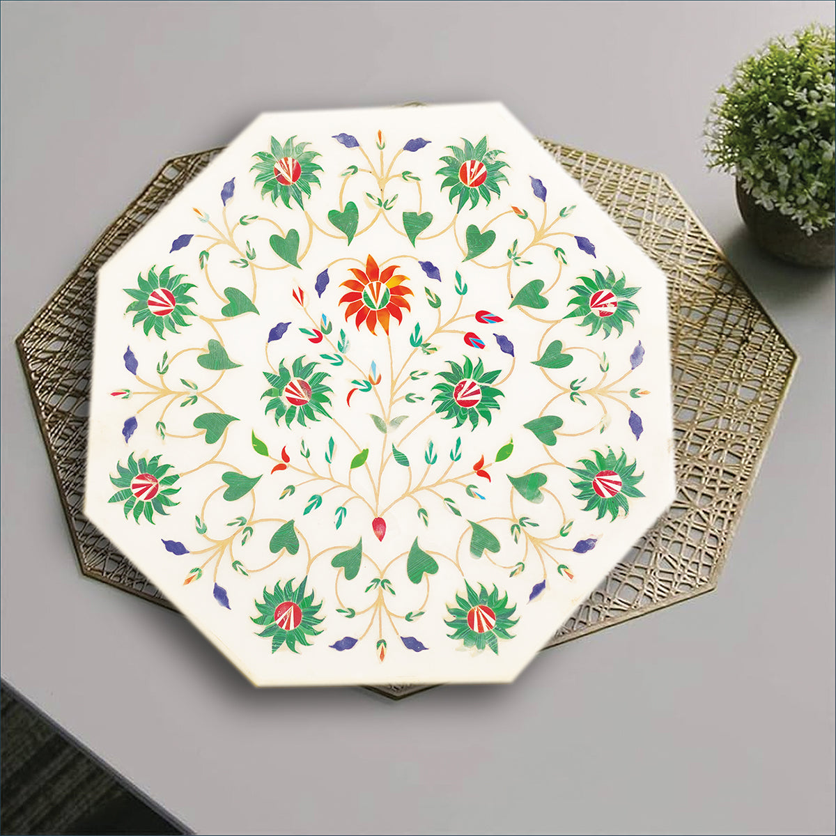 Traditional Indian marble table top with inlay craftsmanship