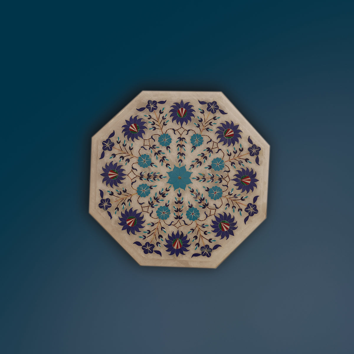 Classic handcrafted marble table top with pietra dura inlay