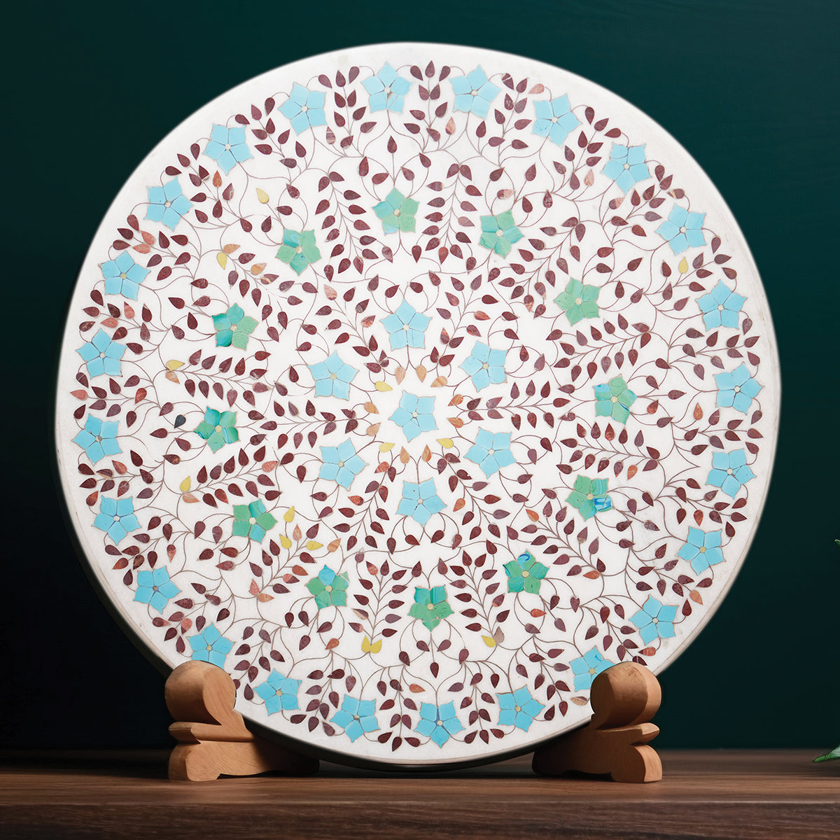 Elegant marble table top with fine inlay craftsmanship