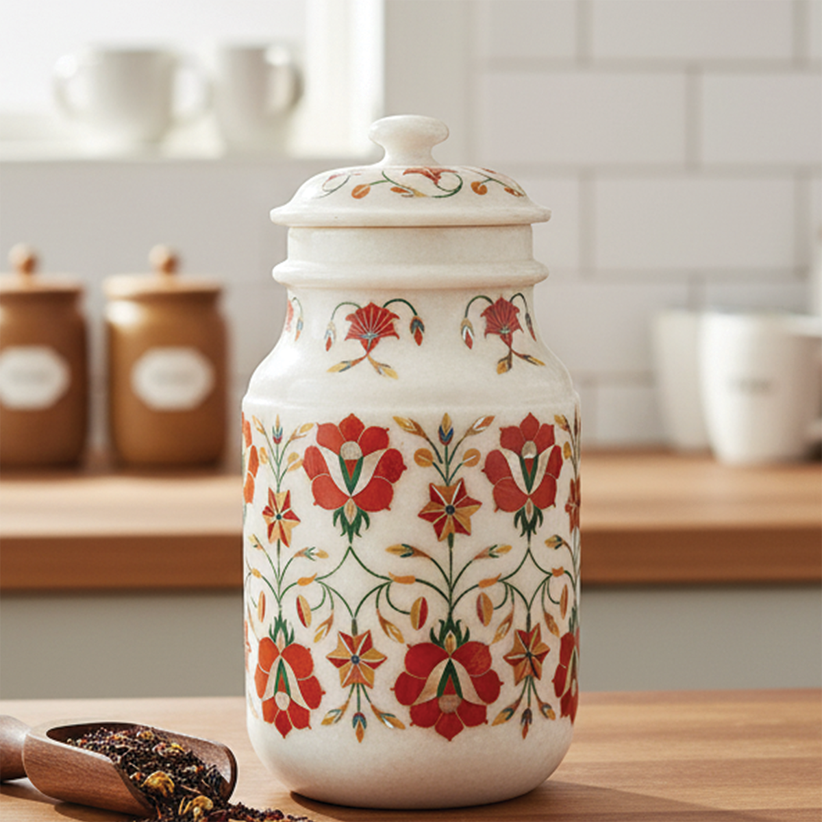 Luxury Gemstone Inlay Marble Jar