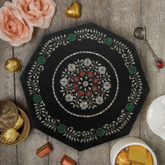 Classic white marble table top with floral inlay patterns